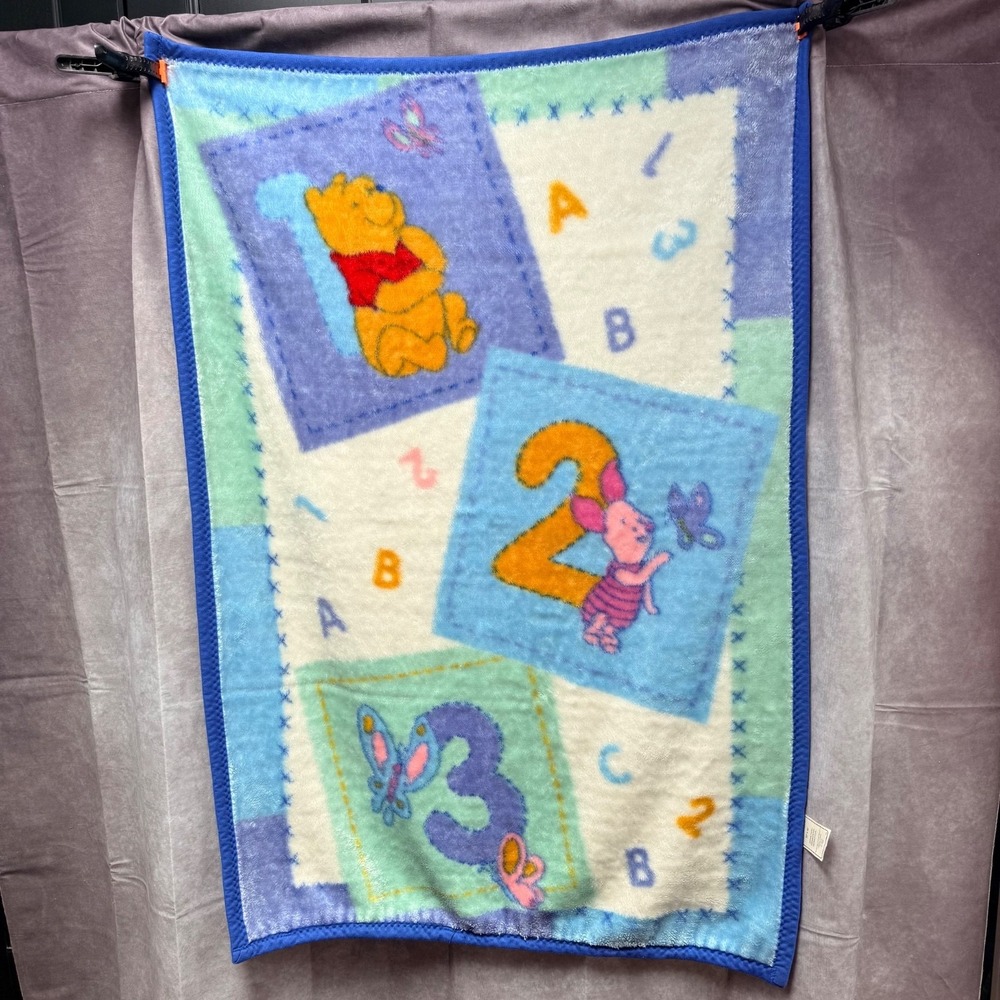 Vintage Crown Crafts Winnie The Pooh Baby Blanket 1 2 3 30"x45" Rare Soft Fleece